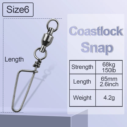 FishTrip Fishing Snap Swivels Ball Bearing Swivels with Stainless Steel Coastlock Snap Corrosion Resistant Black Nickel Coati