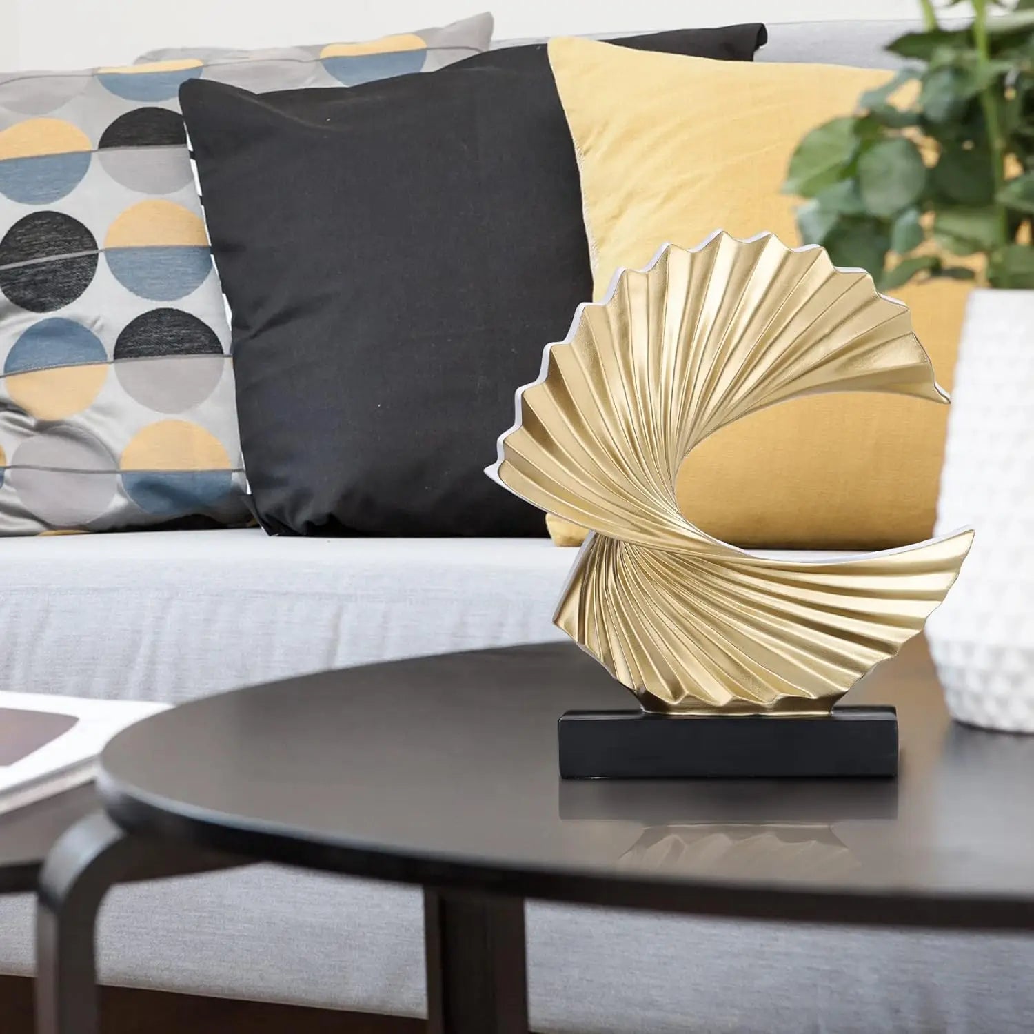 Modern Abstract Sculpture Art Deco Decor, Gold Ocean Wave Sculpture Large Home Decor Accents, Gold Statue for Men Office Hous