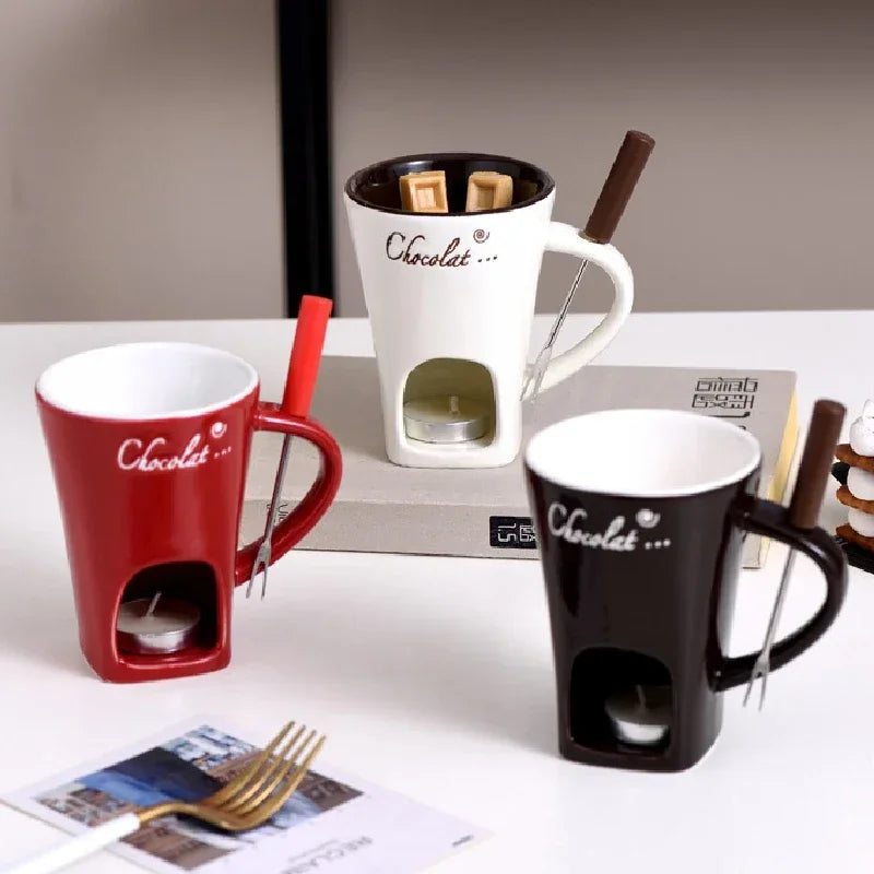 New 130ML European Candle Cup Cheese Chocolate Melting Ceramic Mug Heating Food Ceramic Mug with Fork Coffee Mug Tableware HW
