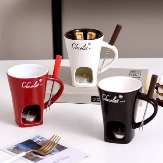 New 130ML European Candle Cup Cheese Chocolate Melting Ceramic Mug Heating Food Ceramic Mug with Fork Coffee Mug Tableware HW
