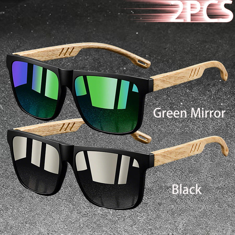 Fashion Vintage Square Square Frame Sunglasses Men Women Fishing Driving Man Designer Sun Glasses Eyewear - Black-GreenMirror