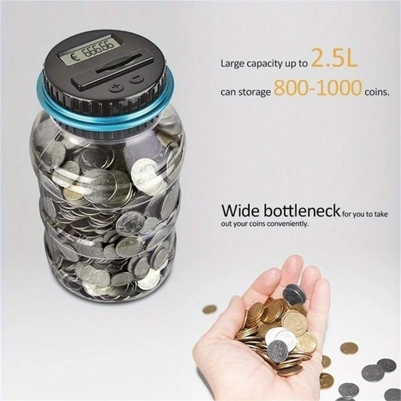 Clear Coin Saver, Battery Operated Money Bank, Large Bucket Savings Box for Teenagers and Adults, Christmas Gift