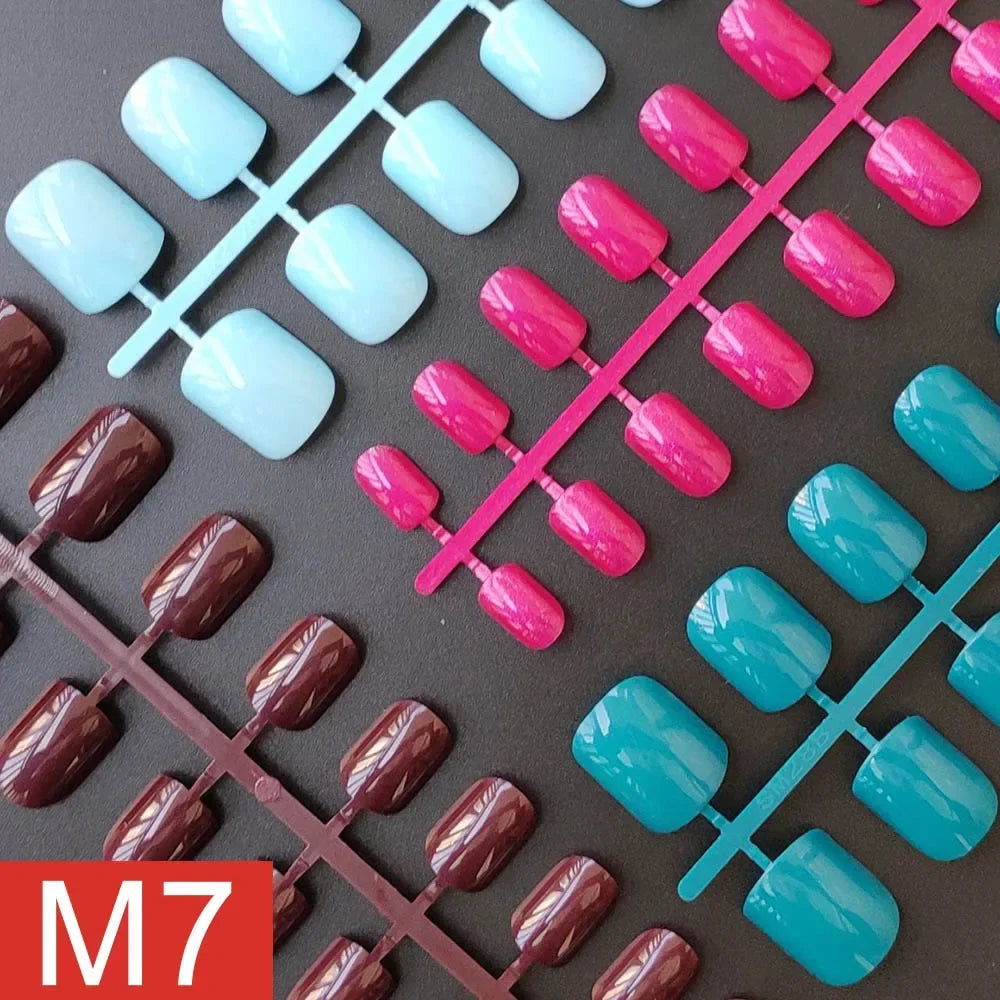 4 Sets/lot Mixed Colors False Nail Tips Short Full Cover Square Fake Nails Comfortable Multicolor Press On Nails Nail DIY - M