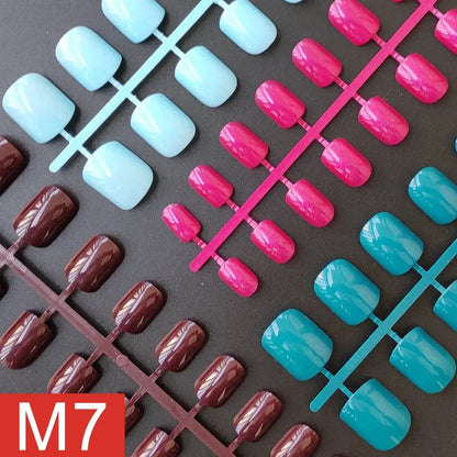4 Sets/lot Mixed Colors False Nail Tips Short Full Cover Square Fake Nails Comfortable Multicolor Press On Nails Nail DIY - M
