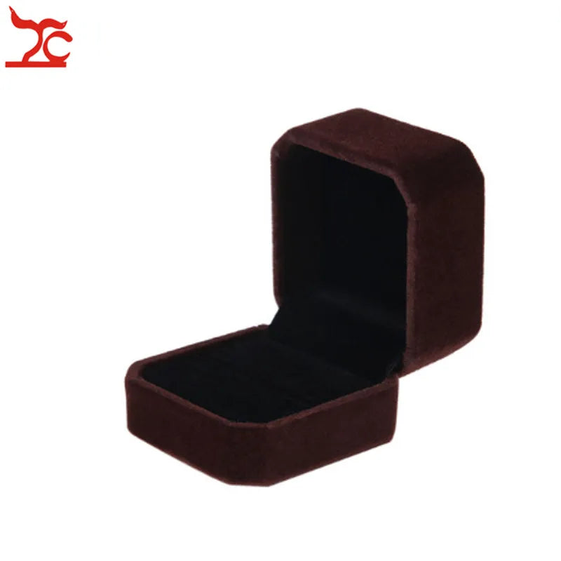 Square Wedding Velvet Earrings Ring Box Amazing Engagement Party Earring Jewelry Display Gift Case - BROWN