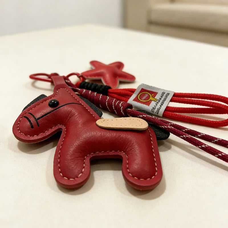 Vintage Style Horse Bag Pendant PU Leather Lightweight Design Horse Hanging Rope Rope Attachment Cartoon Design