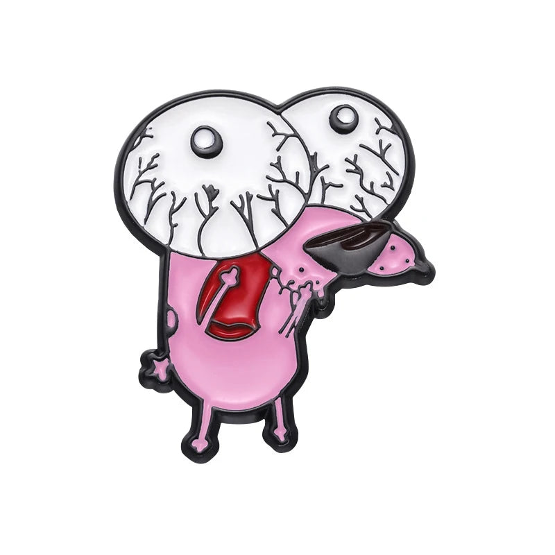 Cartoon Courage Cowardly Dog Brooch Enamel Pins Cute Pink Animal Dog Brooches Clothes Lapel Badges Jewelry Gift for Kids Frie