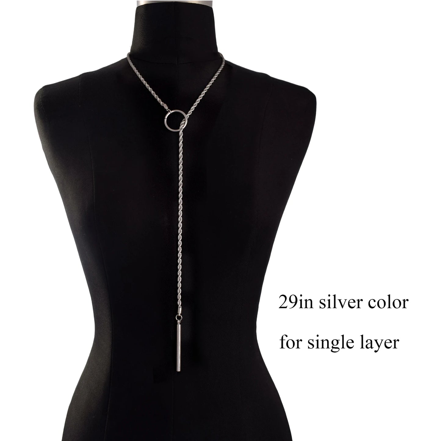 Minimalist Bar Lariat Necklace Twist Wrap Slip Chain Choker Toggle Necklace Layering Statement Goth Punk Jewelry - 29in silve