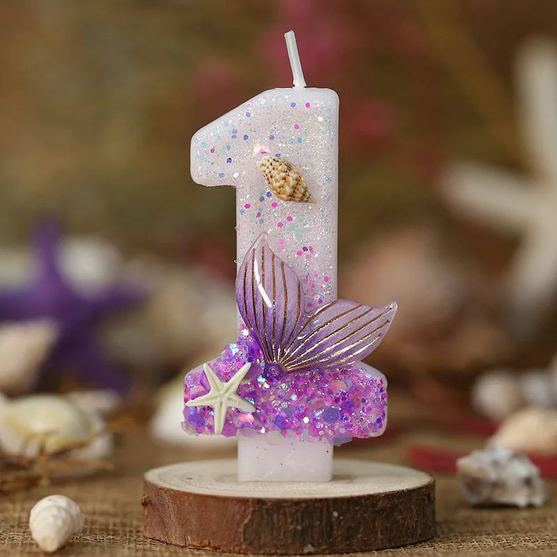 Mermaid Tail Birthday Candles with Starfish, Number Candles, Creative Cake Decorations for Birthday Party, DIY Party Decorati