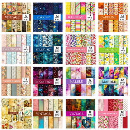 12 Sheet Scrapbooking Paper 15x15cm, Christmas Journal Planner Paper Pad Cardstock Backgrounds Card for DIY Art Craft Decorat