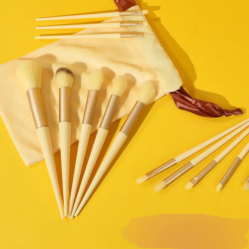 13 PCS Makeup Brushes Set Eye Shadow Foundation Women Cosmetic Brush Eyeshadow Blush Beauty Soft Make Up Tools Bag - Yellow w