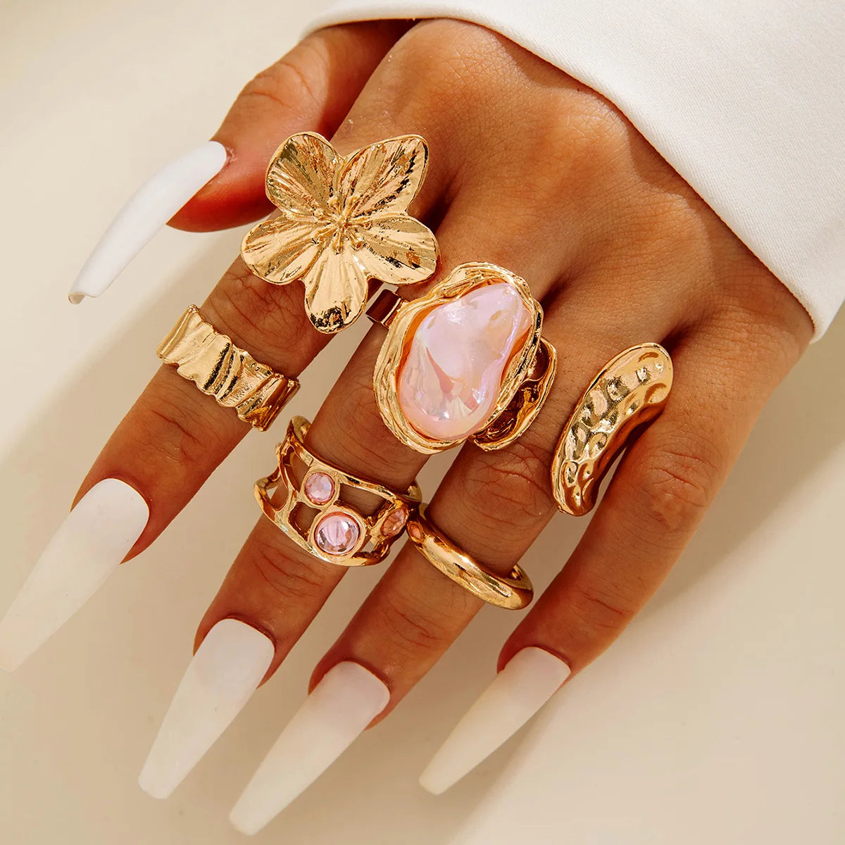 Tocona 2024 New Fashion Luxury Imitation Pearl Open Ring Sets for Women Elegant Gold Color Ring Party Jewelry Accessories - 2