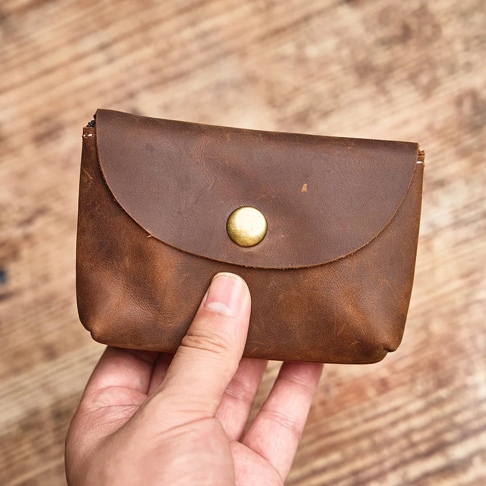 NUPUGOO Genuine Leather Retro Coin Purse Men's Double Wallet Small Card Bag Men And Women Universal Coin Key Bag
