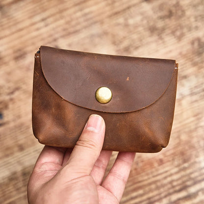 NUPUGOO Genuine Leather Retro Coin Purse Men's Double Wallet Small Card Bag Men And Women Universal Coin Key Bag