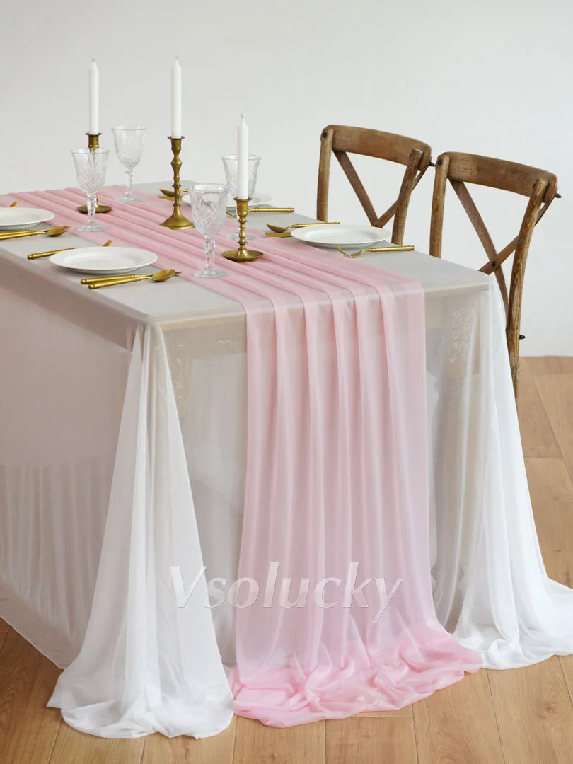 Table Runner Luxury Sheer for Wedding Rustic Boho Party Bridal Shower Birthday Christmas Decorations - Pink / 2m X 74cm