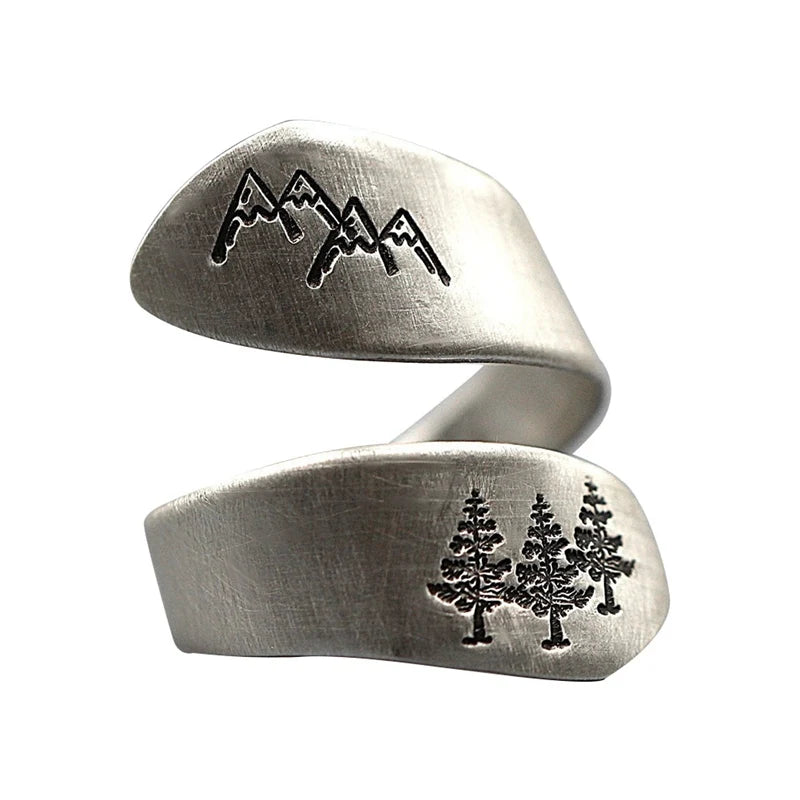New Simple Trendy Women's Ring Green Tree Forest Mountain Brushed Wedding Ring Women's Party Jewelry Creative Open RingWholes