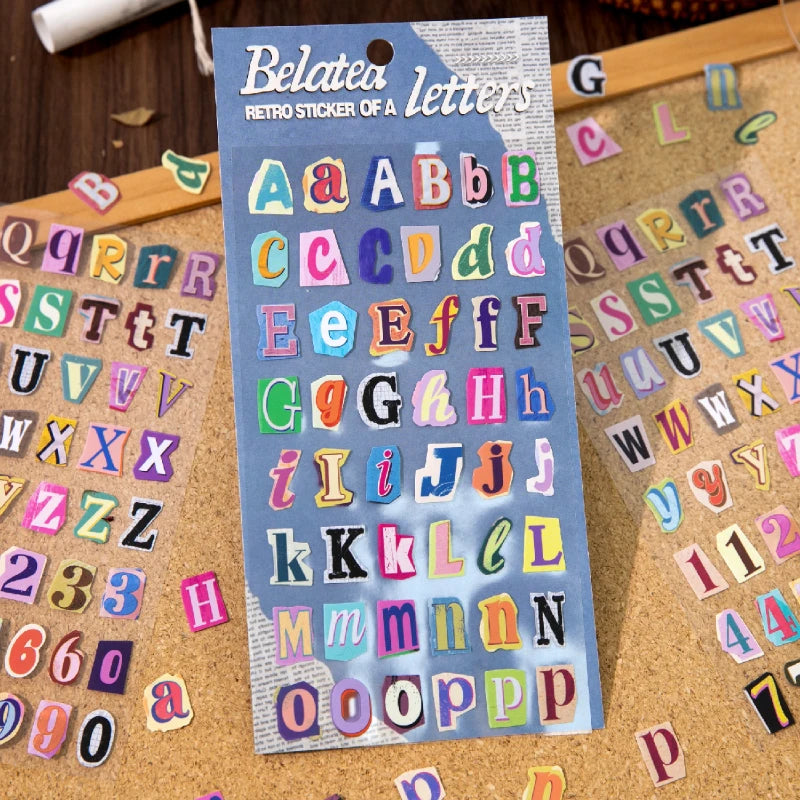 Journal GO 2pcs English Alphabet Number Symbol Stickers Vintage Scrapbook Aesthetic Journaling Supplies Kit Retro Letter Stic