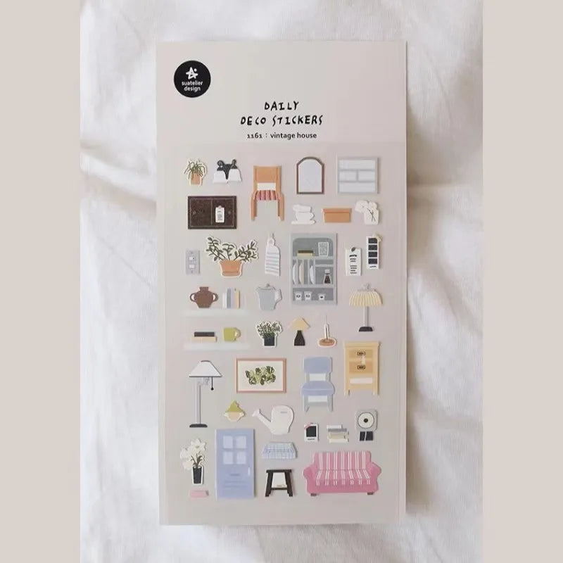Korean Suatelier Stickers Cute Home Style Scrapbooking DIY Junk Journal Diary Stationery Deco Sticker Handiwork Craft Supplie