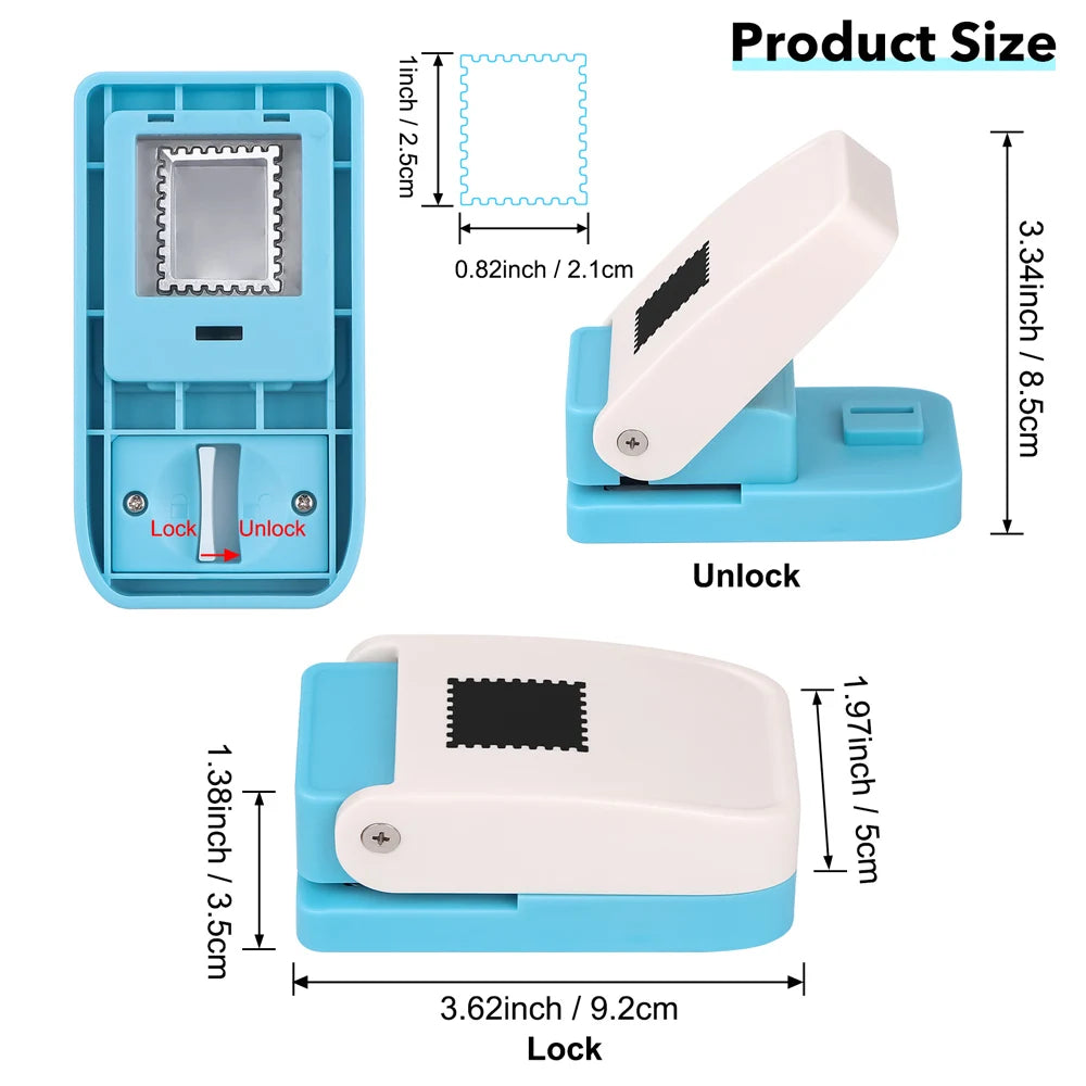 Rectangular Postage Stamp Punch, 1x0.8 Inch Lever Action Craft Punch for Paper, Create Vintage Stamps for Scrapbooking
