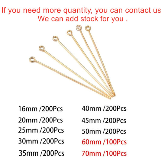 100-200Pcs/Lot 10-70mm Heads Eye Flat Head Pin Gold Plated Ball Head Pins for Jewelry Findings Making Accessories Supplies