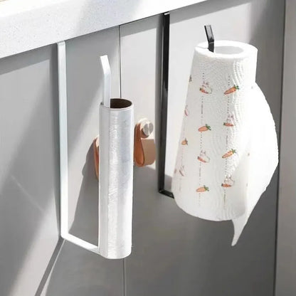 Paper Roll Holder Towel Rack Cling Film Storage Rack Bathroom No Punching Storage Rack Hanging Shelf Kitchen Tissue Accessori