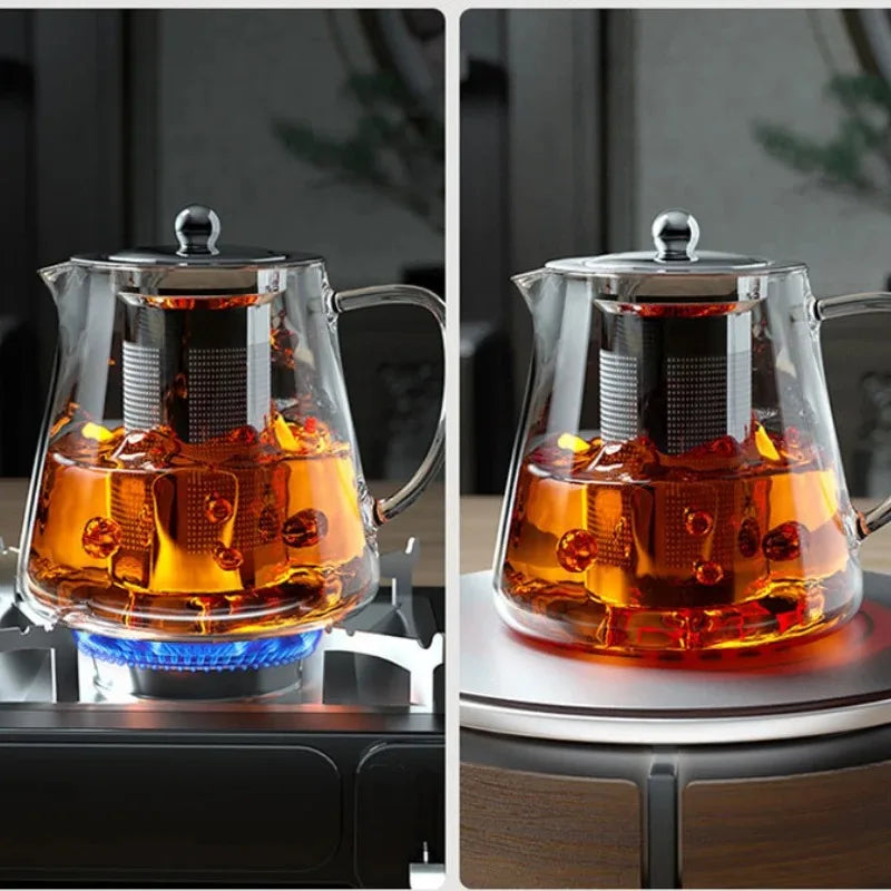 1pc Glass Teapot Heat Resistant Borosilicate Clear Tea Kettle with Removable Stainless Steel Infuser Kettle Kung Fu Teaware S