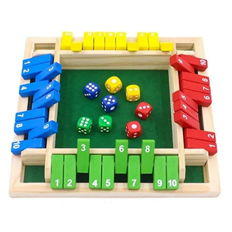 Wooden Dice Board Game Shut The Box for 4 Players Flaps & Dices Game Parent-children Interaction Family Entertainment - Multi