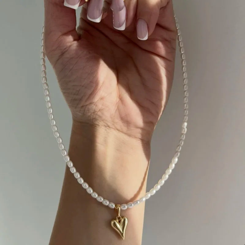 New Irregular Choker Vintage Zircon Heart Pendant Necklace For Women Female Pink & white Stone Chain Valentine's Gift N0548 -
