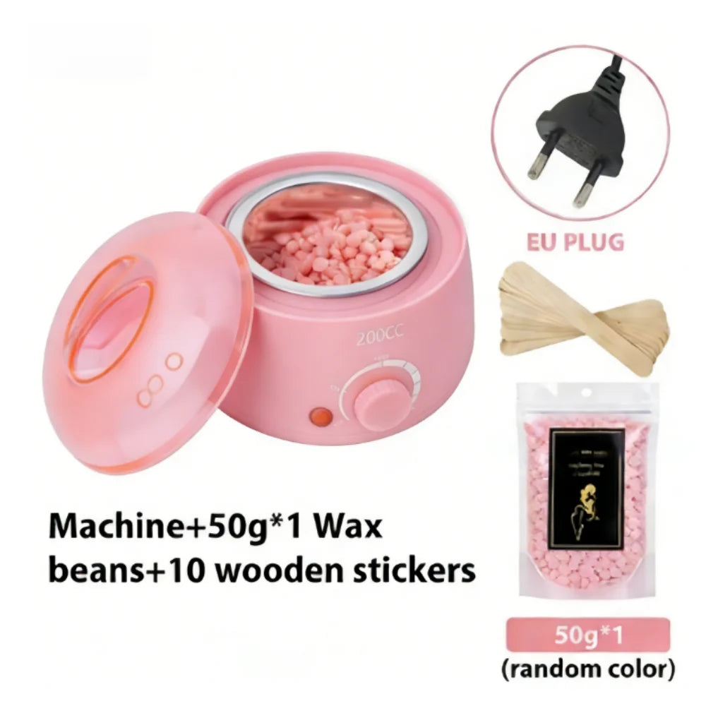 200CC Wax Heater Warmer Hair Removal Machine For Hand Foot Body SPA Epilator Paraffin Wax Pot +Wax Beans + Wood Sticks - Pink