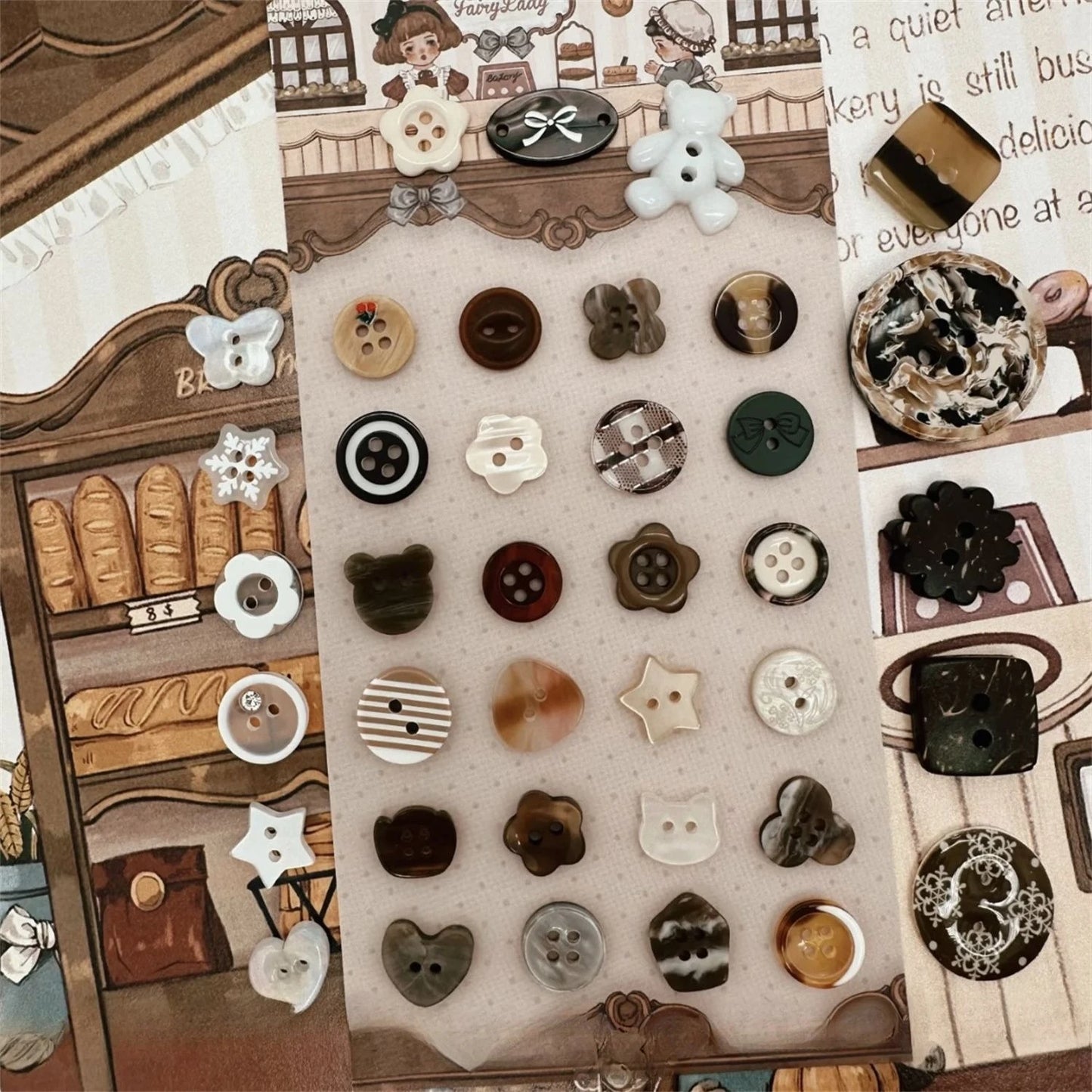Classic Simple Maillard Colored Buttons Vintage DIY Handbook Decoration Materials Ins Beaded Baby Clothes Handmade Accessorie