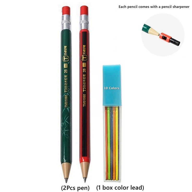 2.0 mm Mechanical Pencils Set 2B Automatic Student Pencils with Sharpener Color Pencil Leads School Pens Kawaii Cute Statione