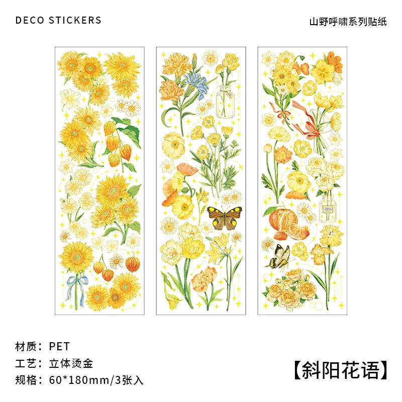 3 pcs Bronzing Flowers Stickers aesthetic Diy Stickers Aesthetic Scrapbooking Journal Deco Album Deco DIY Diary Stationery - 