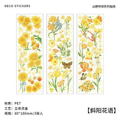 3 pcs Bronzing Flowers Stickers aesthetic Diy Stickers Aesthetic Scrapbooking Journal Deco Album Deco DIY Diary Stationery - 