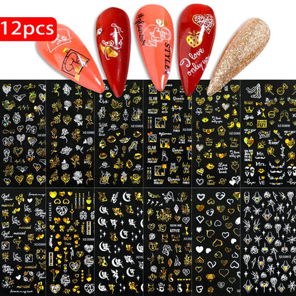 8pc 3D Mixed Color Heart Nail Stickers Valentines' Day Sweet Red Pink Love Selfadhesive Nail Decoration Decals Manicure Suppl