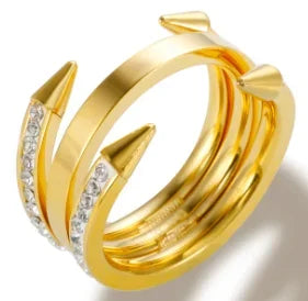 Personality Round Beads Ring Band Small Clear Crystal Zircon Waterproof Stainless Steel Rings Simple Granular Fine Jewelry - 