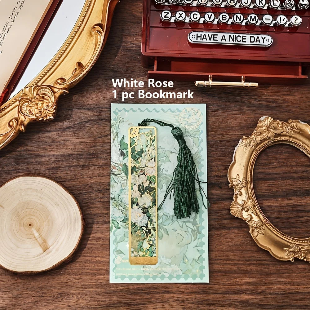 Vintage Oil Painting Metal Bookmarks - Hollow Hot Stamping Long Tassel Bookmarks - Stationery Gifts for Book Clubs, Book Love