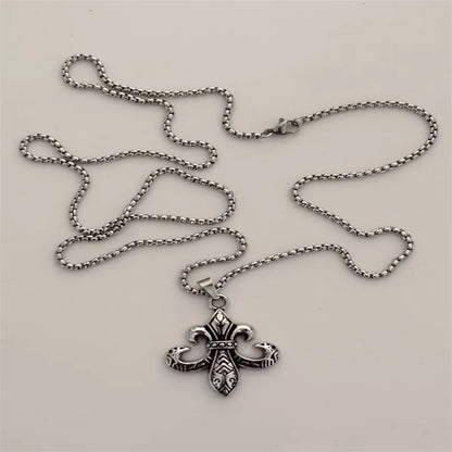 Vintage Cross Pendant Necklace Unisex Versatile Simple Long Sweater Chain Hip Hop Accessory