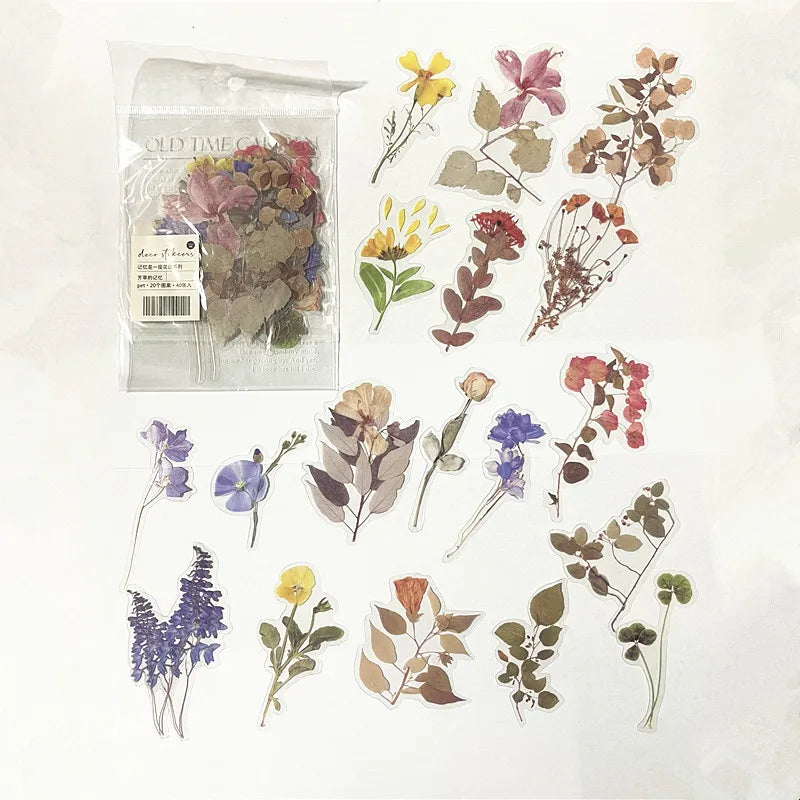 40pcs/bag Vintage Ginkgo leaves flowers PET sticker package DIY diary decoration sticker album scrapbooking - R