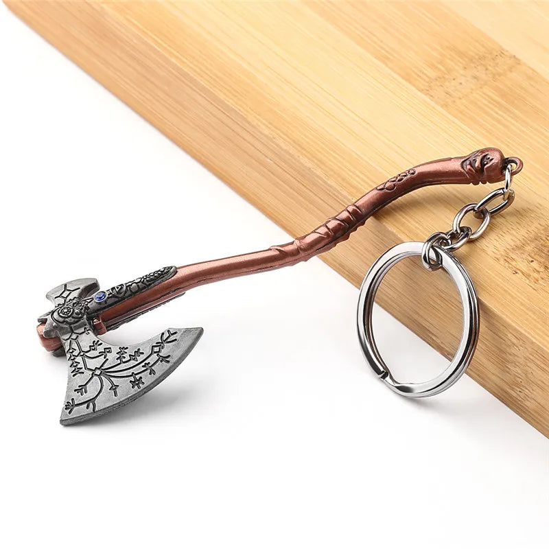 Punk Fashion Jewelry God Of War 4 Kratos Axe Keychains Exquisite Crystal Carved pattern Axe Pendant key holder Souvenir jewel