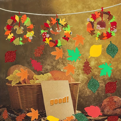 131pcs Fall Wreath Craft Kit, Autumn Crafts Set, Thanksgiving Art Supplies, Foam Craft Kit, Hedgehog Craft Set, Felt Craft Ki