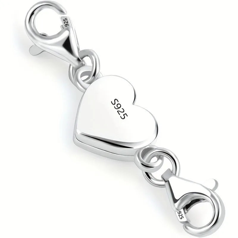 1pc Heart Magnetic Jewelry Connector Clasp Magnetic Necklace Clasp and Closure Double Chain Necklace Lobster Clasp - Silvery