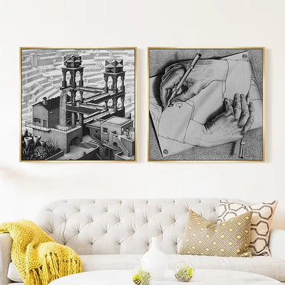 Modern Abstract Art Escher Surreal Geometric Artwork Posters Prints Canvas Painting Wall Art Pictures for Living Room Home De