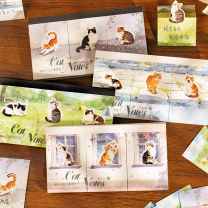 90pcs White Kraft Cat Sticky Notes - Cute Watercolor Kitten Design for Journal & Reminders