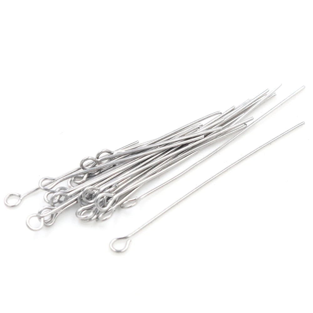 No Fade 100pcs/Lot 20 30 35 40 70 mm Stainless steel Eye Pins Findings Eye Head Pins For Jewelry Making DIY Supplies Accessor