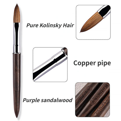 100% Kolinsky Acrylic Nail Brush Purple Sandalwood Handle Crimped UV Gel Carving Pen Brush Liquid Powder DIY Nail Drawing