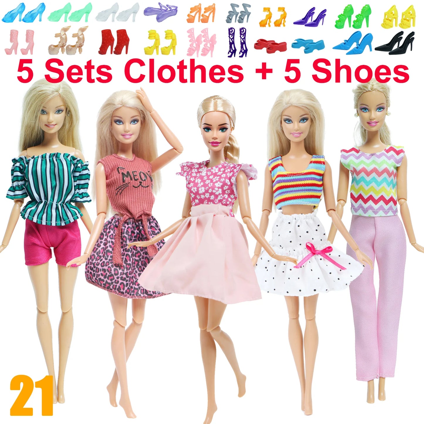 10 Pcs/Set Fashion Outfits 30cm Doll Shirt Pants Dress Shoes 11.5 Inch Doll Clothes Dollhouse 11.8" 1/6 Doll Accessories Toy 