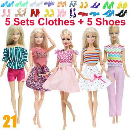 10 Pcs/Set Fashion Outfits 30cm Doll Shirt Pants Dress Shoes 11.5 Inch Doll Clothes Dollhouse 11.8" 1/6 Doll Accessories Toy 