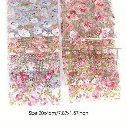 10PCS Mixed Nail Art Foils Transfer Sticker Set Rose Flower Designs Floral Starry Sky Nail Wraps Wedding Summer Manicure Deco