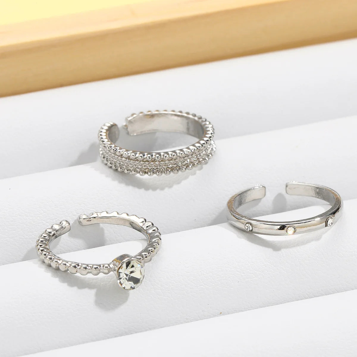 3-Piece Set Zircon Open Ring with Plain Circle Fashion Jewelry Accessory Set for Women