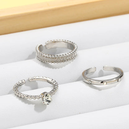 3-Piece Set Zircon Open Ring with Plain Circle Fashion Jewelry Accessory Set for Women